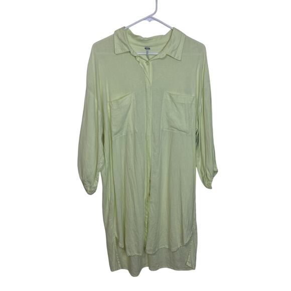YFB Young Fabulous & Broke Lime Yellow Button Down Linen Blend Shirt Dress Sz S - Picture 2 of 10